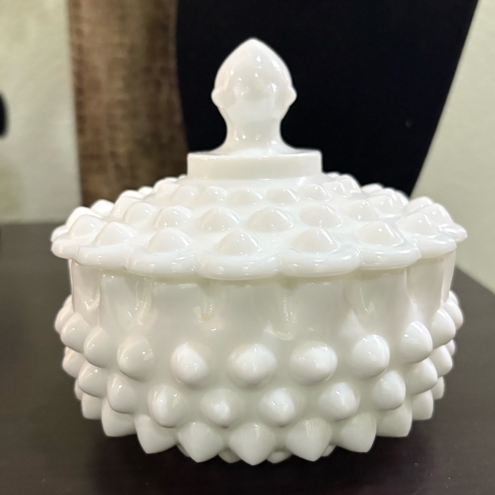 Vintage Fenton Hobnail White Milk Glass Candy Dish w/Lid